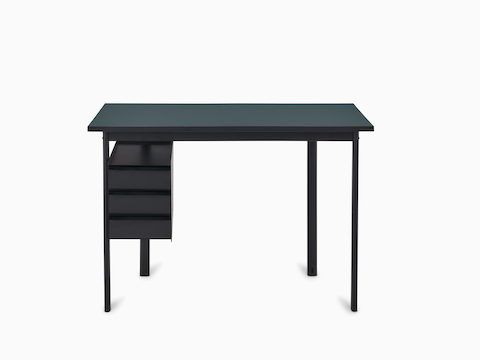 Mode Schreibtisch in Schwarz mit Platte in Blue Grey.