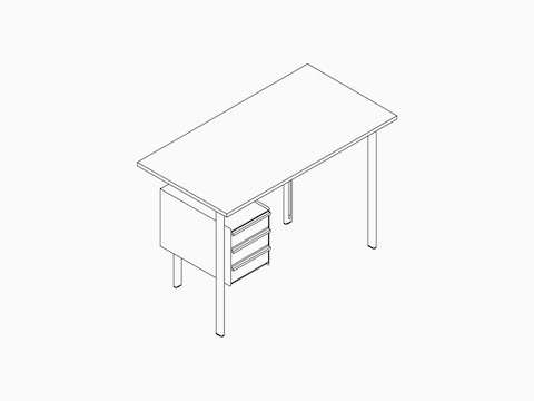 线描图 - Mode办公桌–带储物柜