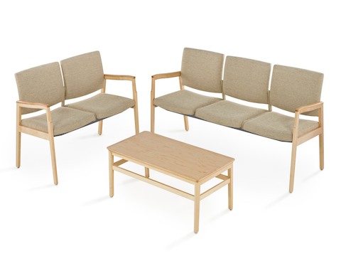 Two-seat and three-seat Monarch Multiple Seating with a rectangular coffee table.