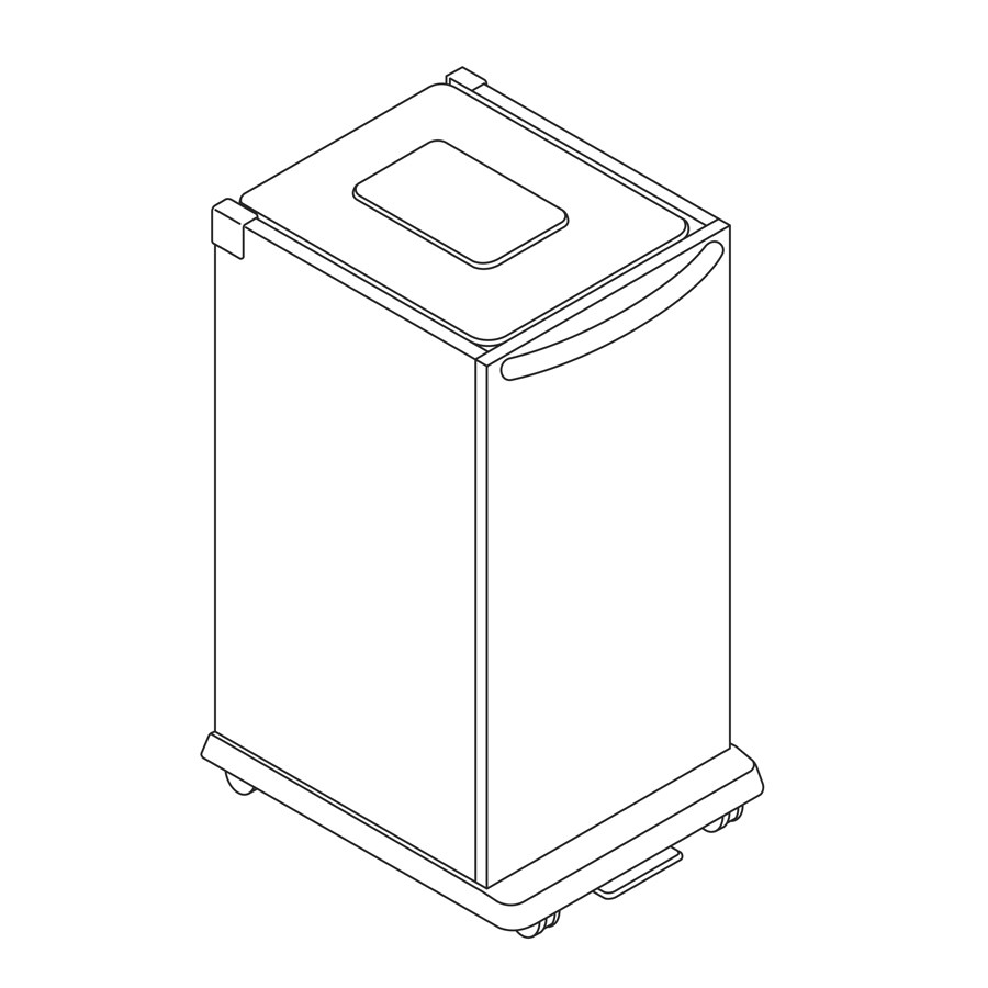 A line drawing of a Mora System linen cart.
