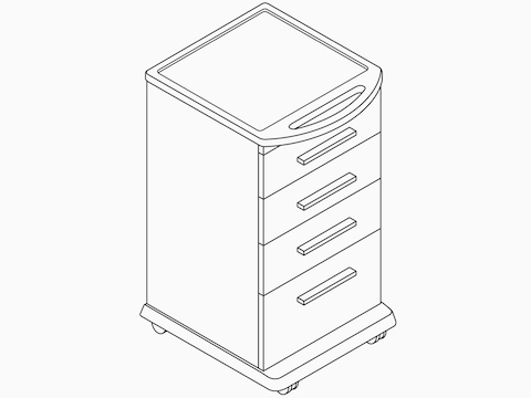 A line drawing of a Mora System supply cart. A line drawing of a Mora System supply cart.