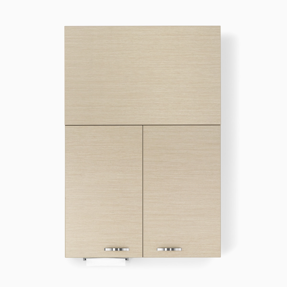 Mora Casework upper storage cabinets in an ash wood finish.