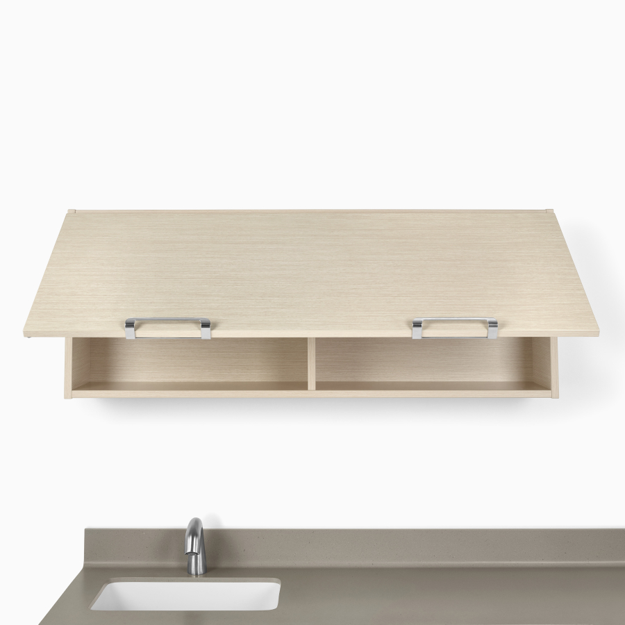 A close-up view of a Mora Casework upper cabinet in an ash finish.