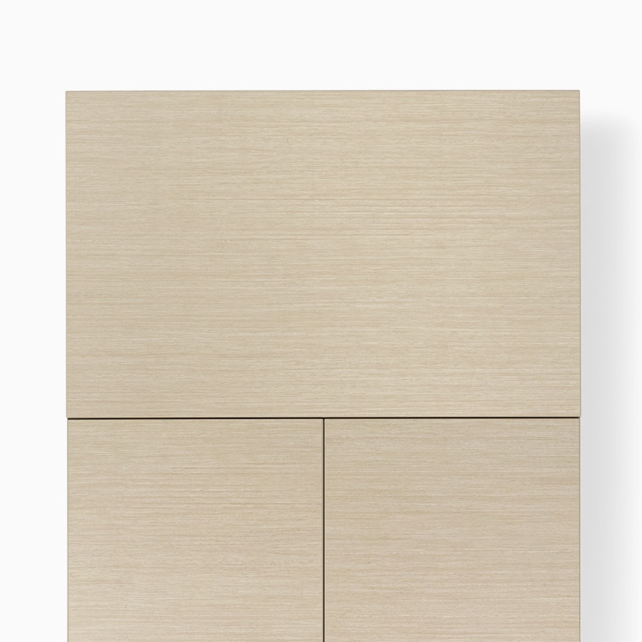 A close-up view of Mora Casework soffit in an ash wood finish.