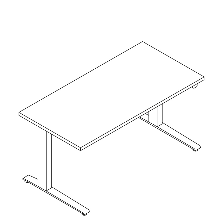 A line drawing of a rectangular Motia Sit-to-Stand Table.