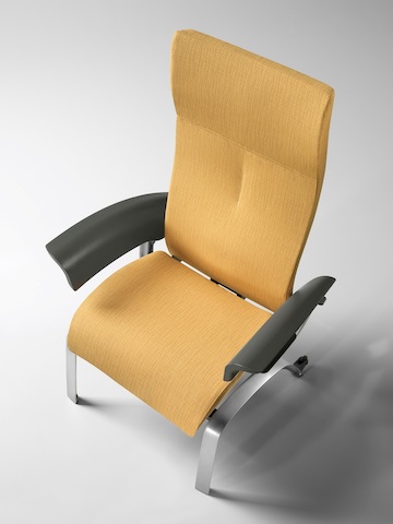 Overhead view of a mustard-coloured Nala Patient Chair. Overhead view of a mustard-coloured Nala Patient Chair.