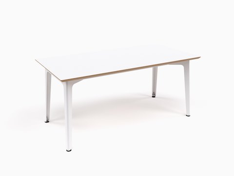 Een volledig witte NaughtOne Fold-tafel op barhoogte, gezien van bovenaf en vanuit een hoek.