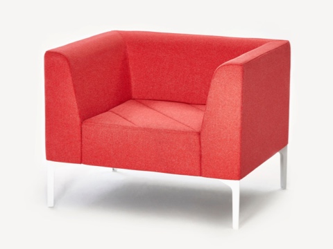 A red NaughtOne Hatch Lounge Chair, viewed at an angle. A red NaughtOne Hatch Lounge Chair, viewed at an angle.