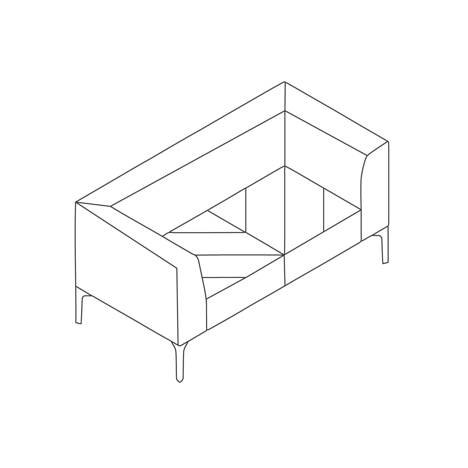 Een lijntekening van een Hatch-sofa - 2 zittingen.