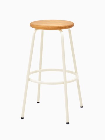A Penny Stool with a cream base and oak seat.