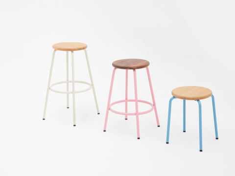 Three Penny Stools of different heights in a line.