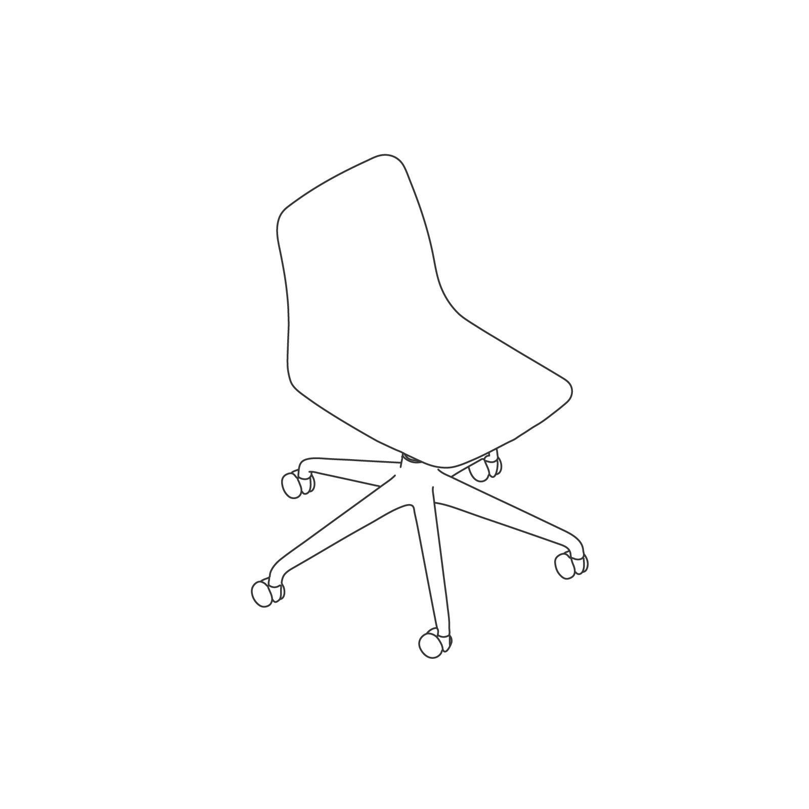 A line drawing - Polly Chair–Armless–5-Star Caster Base