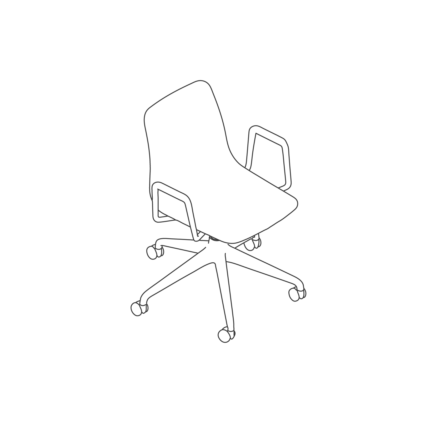 A line drawing of Polly Chair–With Arms 5-Star Caster Base.