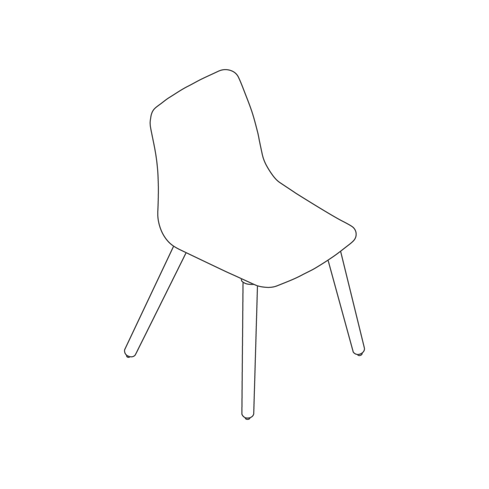 线描图 - Polly单椅 - 无扶手 - 木质底座