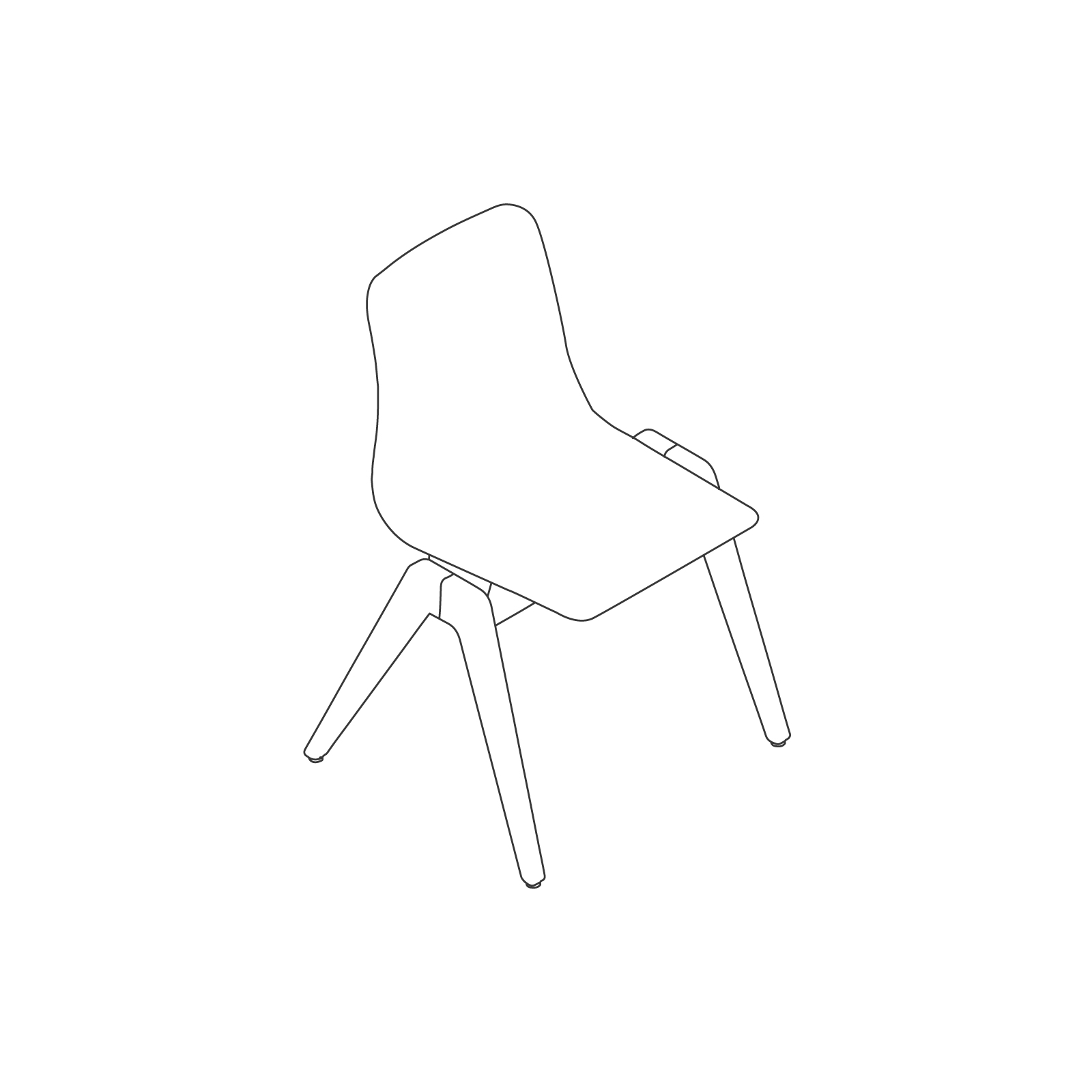 A line drawing of Polly Wood Chair–Armless.