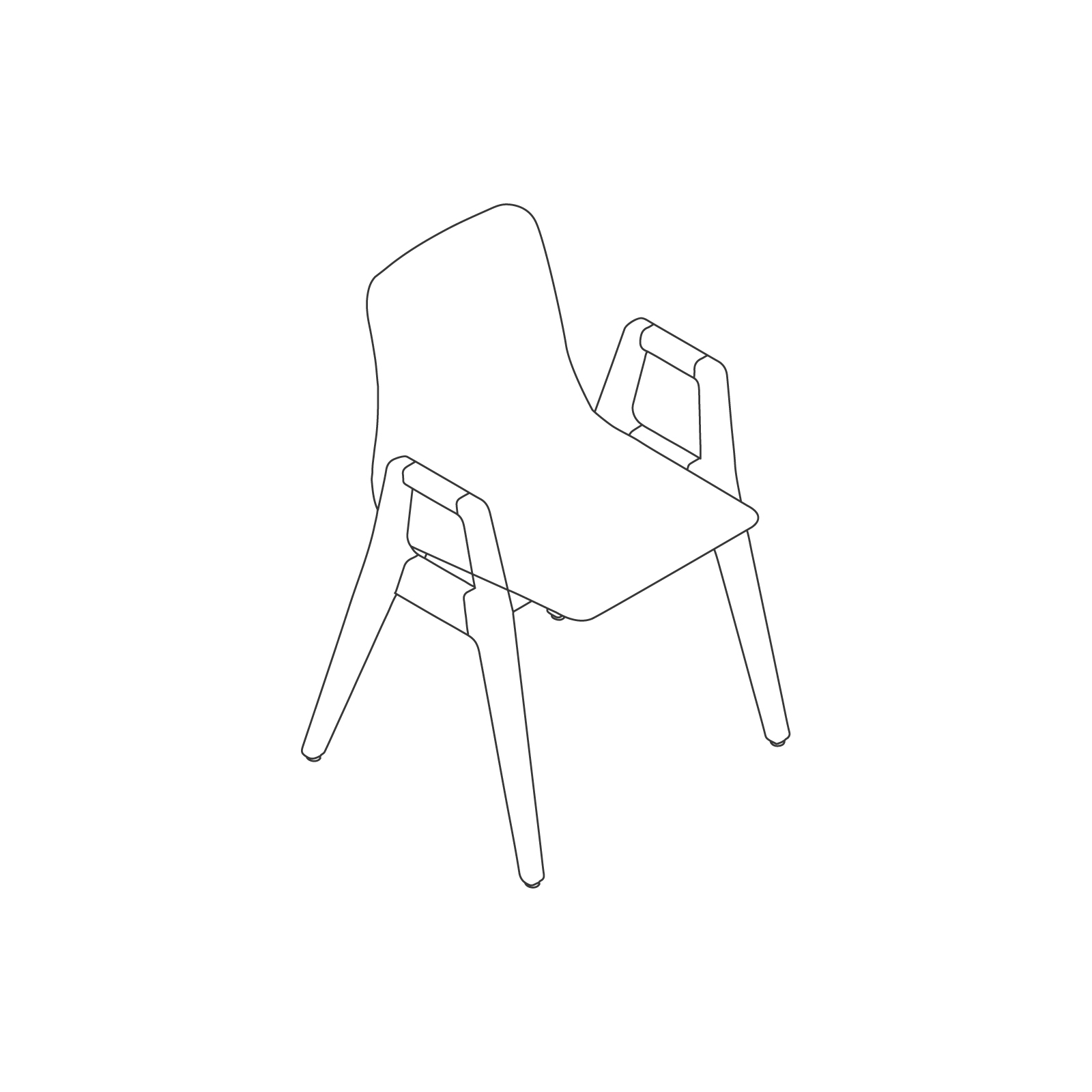 A line drawing of Polly Wood Chair–With Arms.