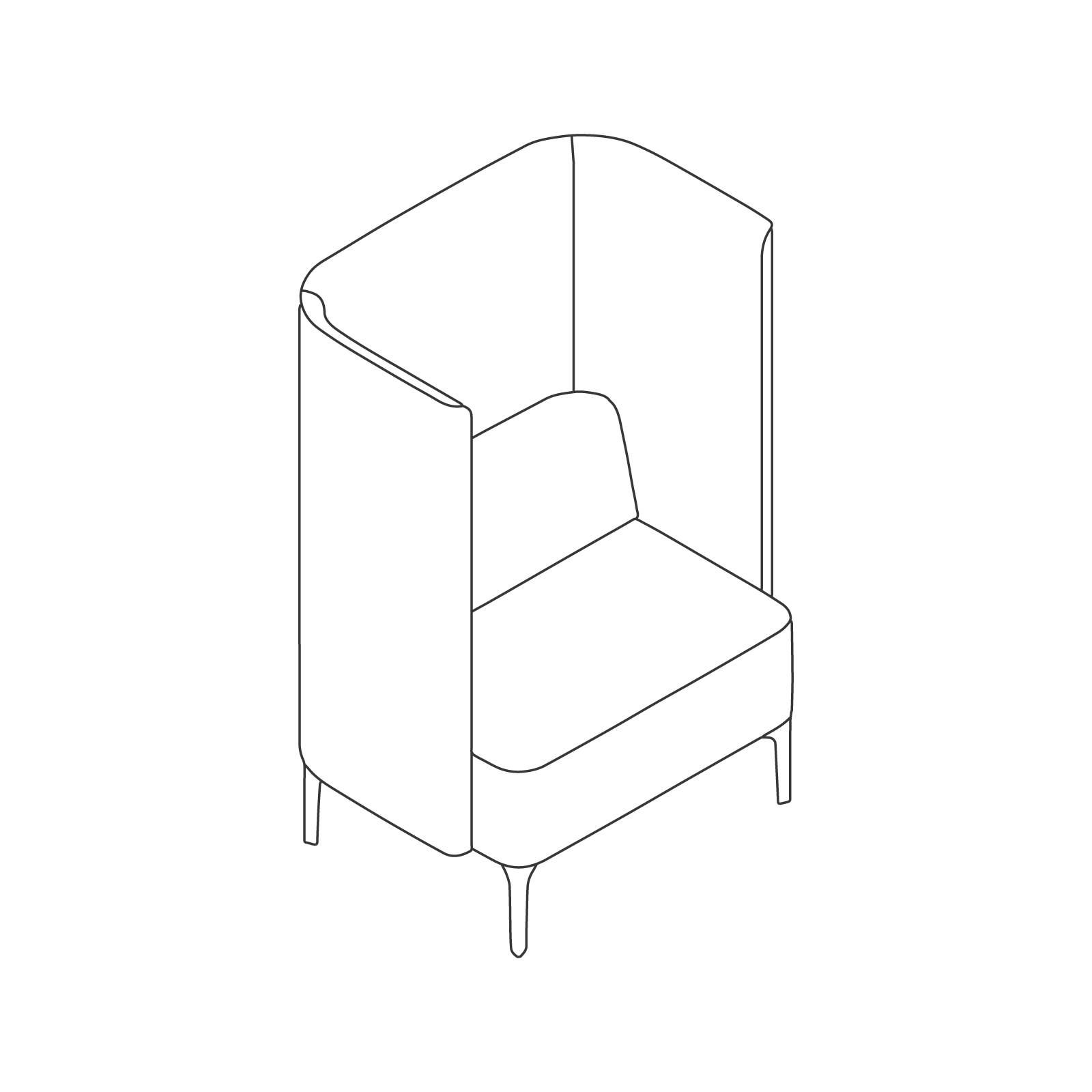 Een lijntekening - Pullman-stoel–onderstel met 4 poten