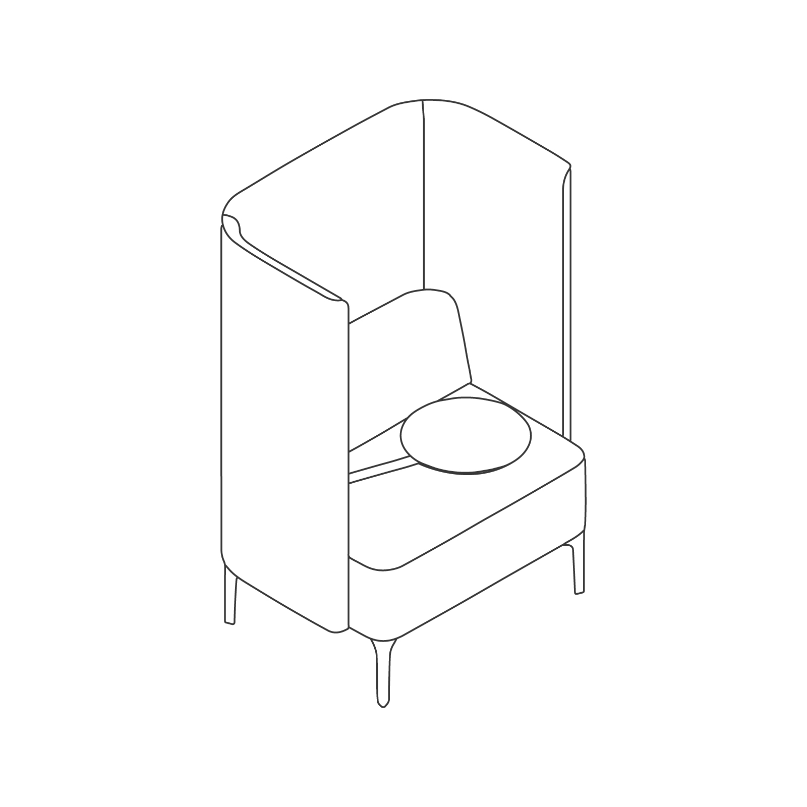 Een lijntekening - Pullman-stoel–onderstel met 4 poten–tablet rechts
