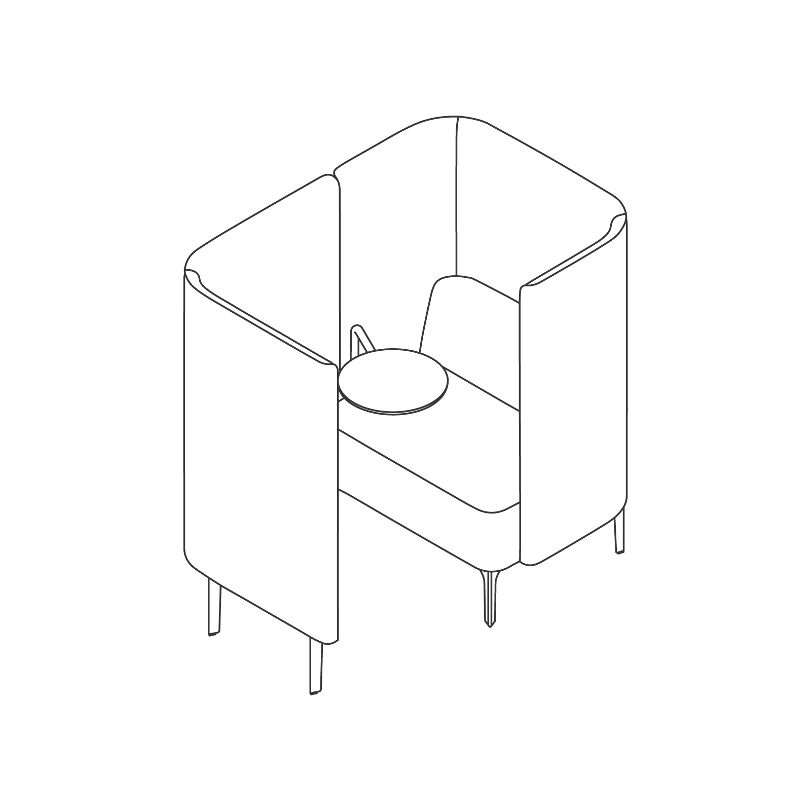Eine Zeichnung - Pullman Stuhl Besprechungsecke – Beine – Trennwand und Tisch rechts