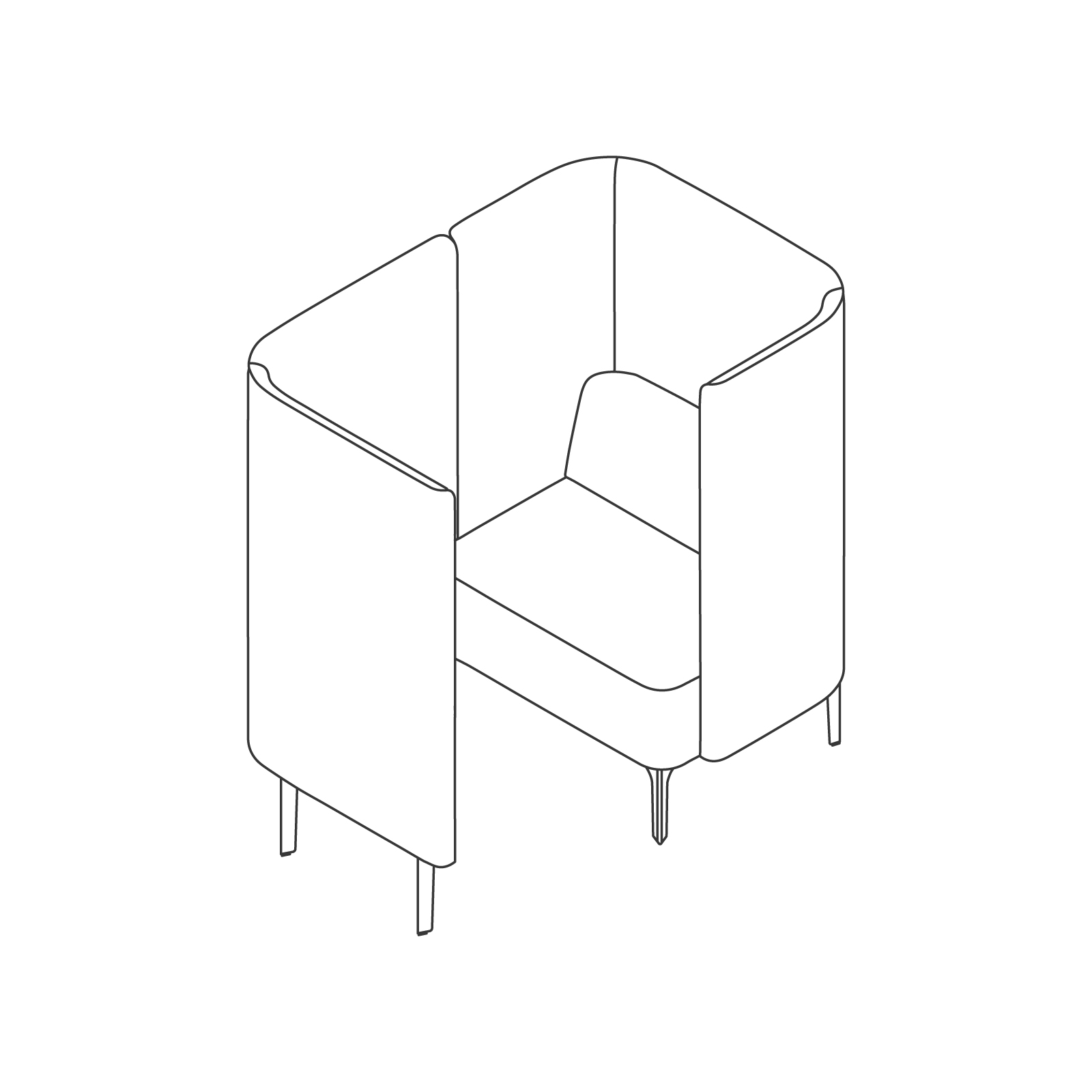 Um desenho de linha - Cadeira modular Pullman–Base com pernas–Painel à direita