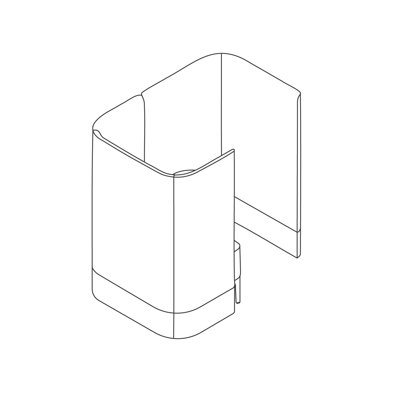 Um desenho de linha - Cadeira modular Pullman–Base de rodapé–Painel e prancheta à esquerda