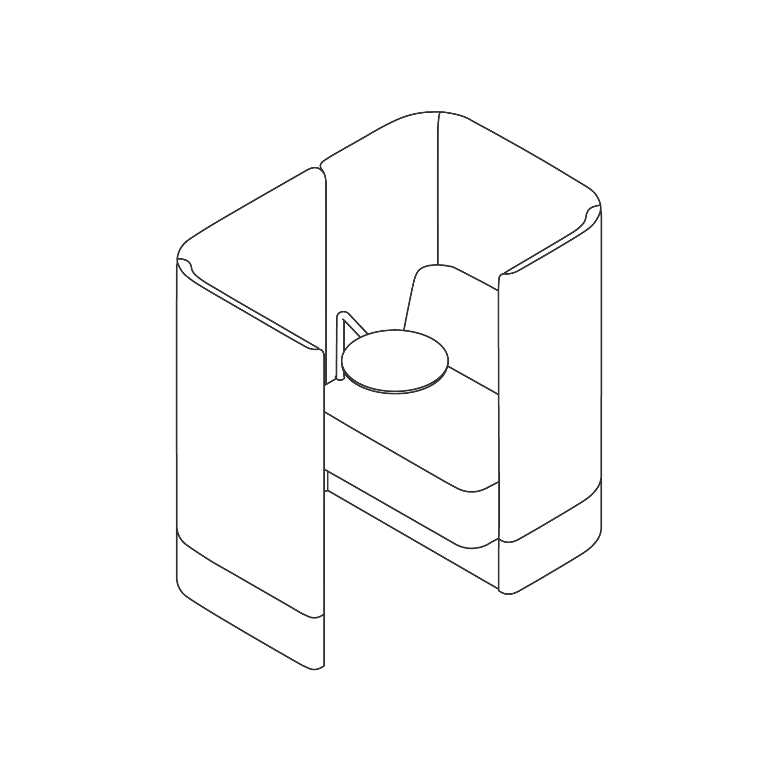 Um desenho de linha - Cadeira modular Pullman–Base de rodapé–Painel e prancheta à direita