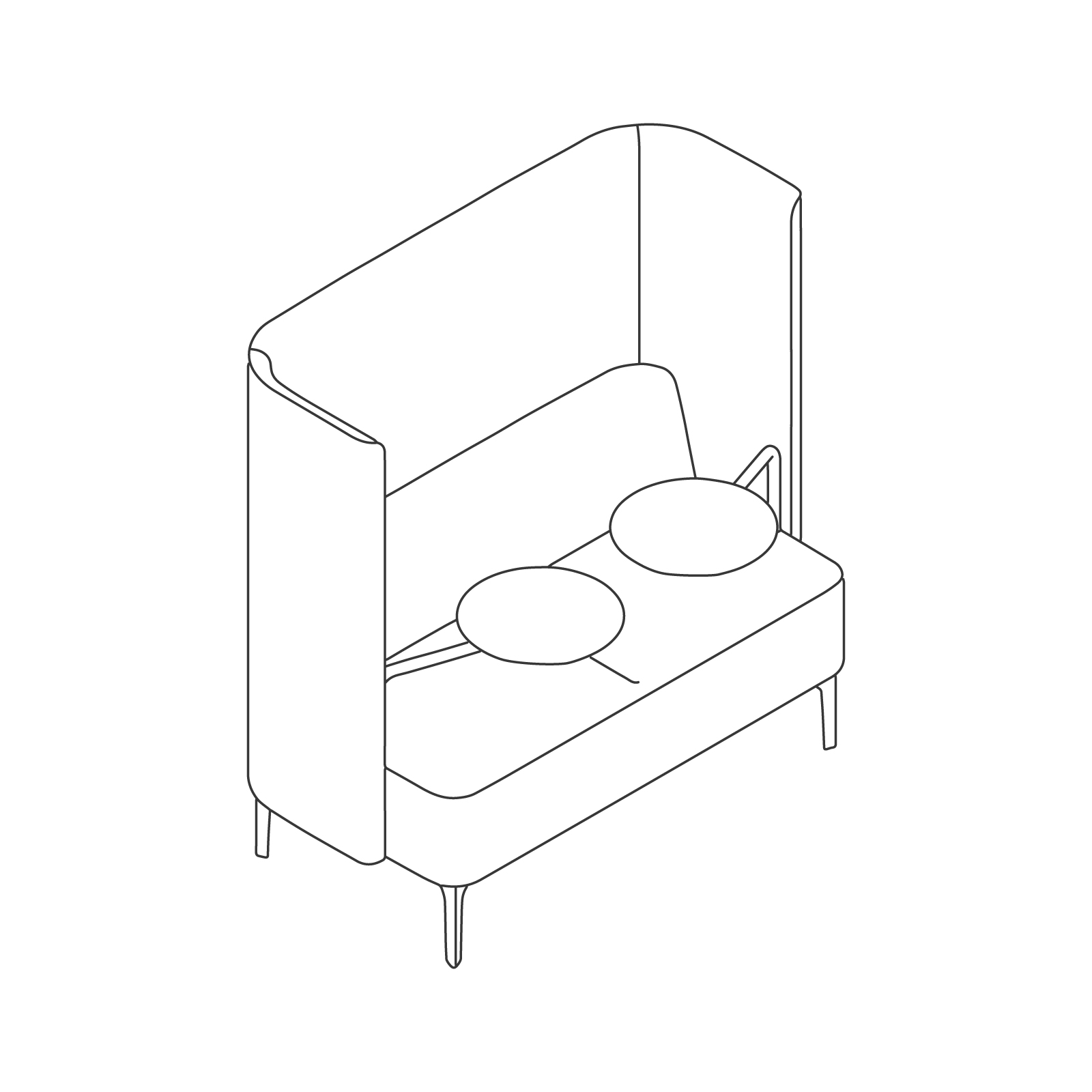 Eine Zeichnung - Pullman Sofa–2-Sitzer–Tisch links und rechts