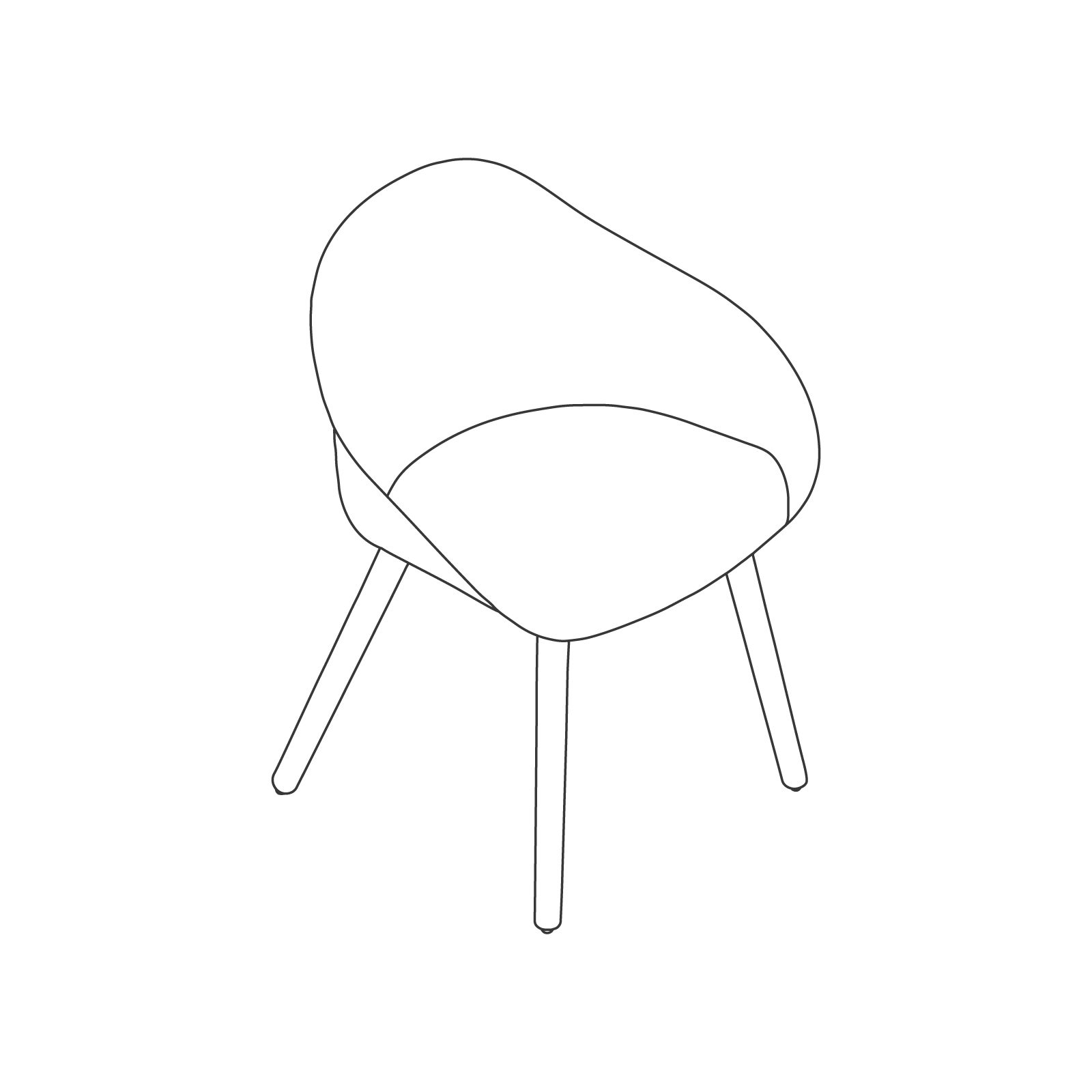 线描图 - Ruby单椅 - 木质底座