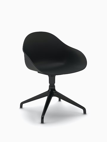 Three-quarter view of a black Ruby Side Chair on matching 4-star base.
