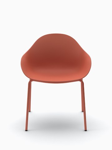Vista frontal de uma cadeira para visitantes Ruby rosa salmão combinando com base de 4 pernas.