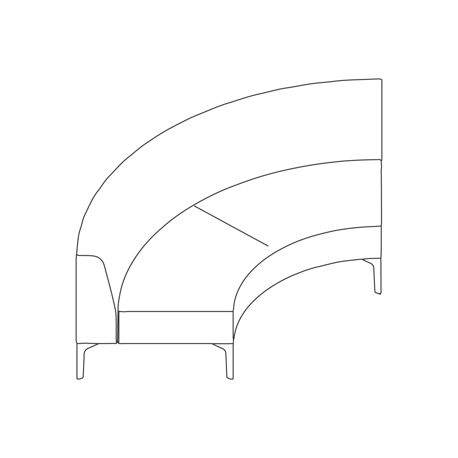 Een lijntekening - Symbol modulaire stoelen – boog 90 graden