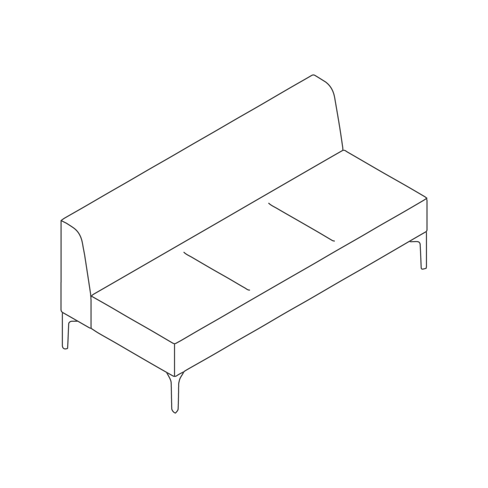 Een lijntekening - Symbol modulaire stoelen–zonder armleuning–3 zittingen
