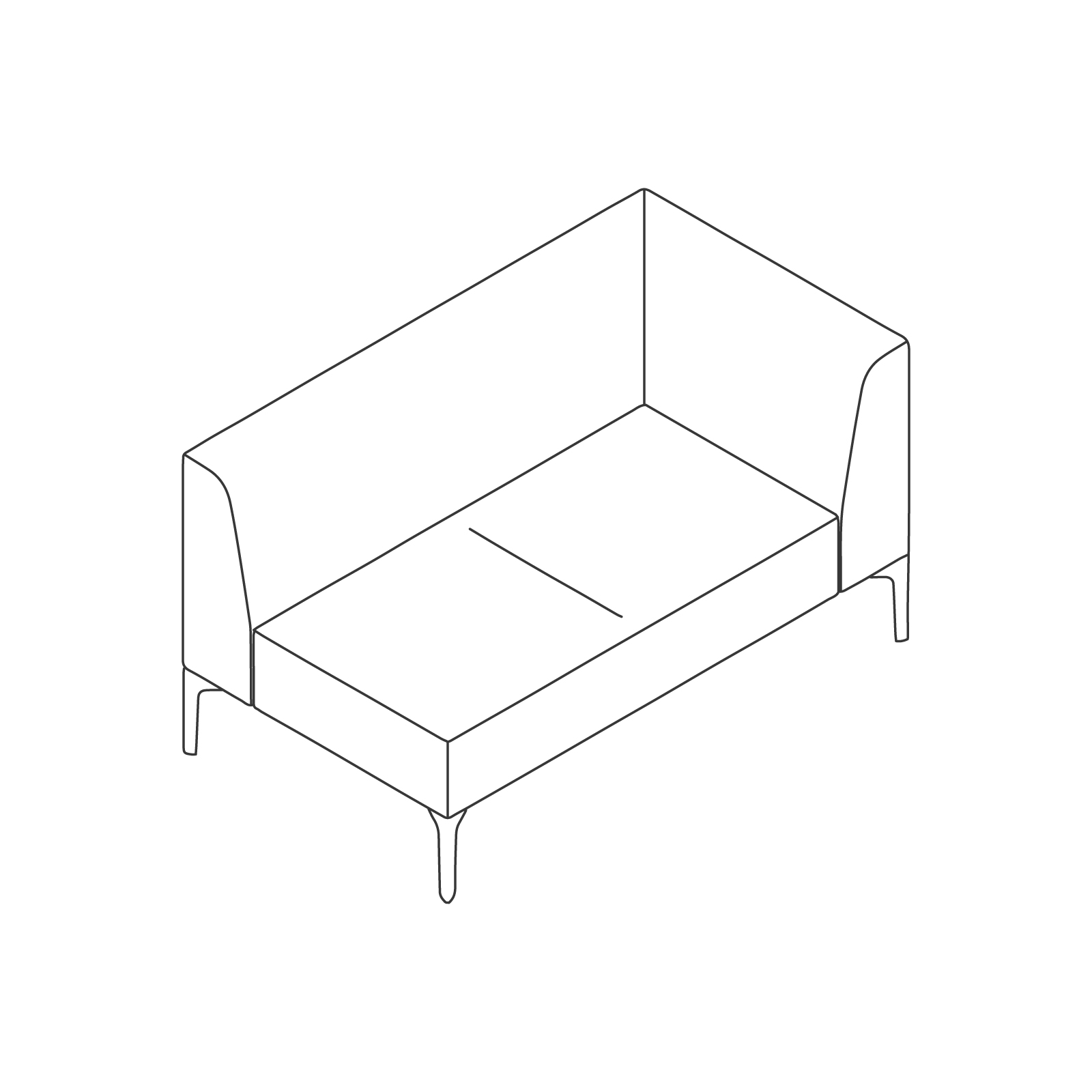 Een lijntekening - Symbol modulaire stoelen–armleuning links–2 zittingen