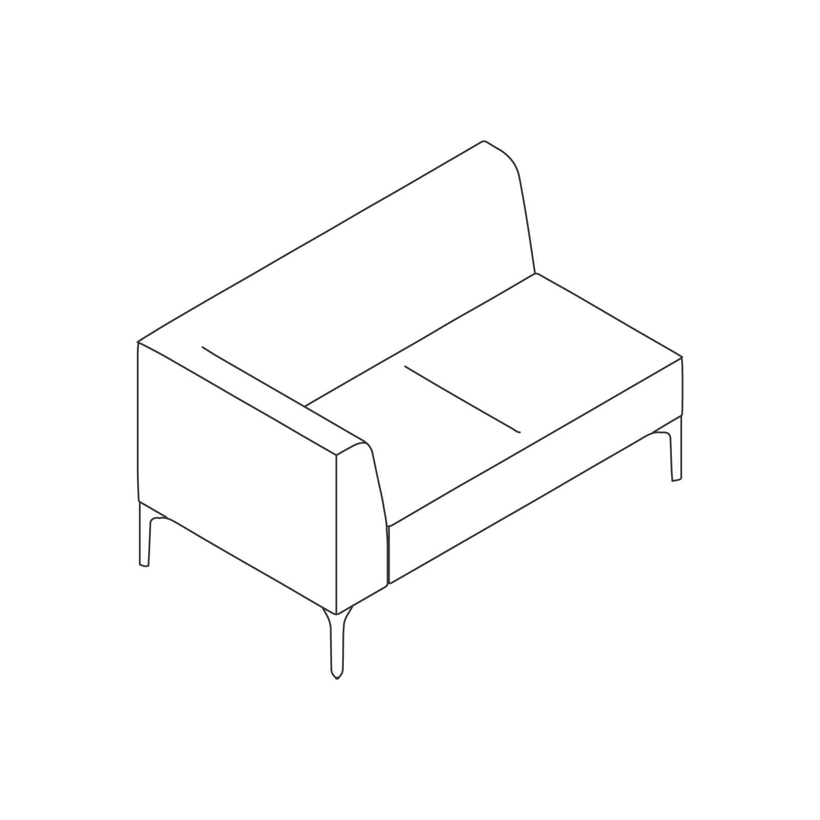 Een lijntekening - Symbol modulaire stoelen–armleuning rechts–2 zittingen