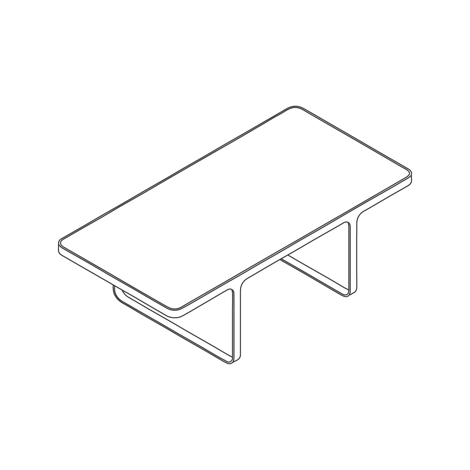 Dibujo en líneas de una mesa de café Trace–rectangular.