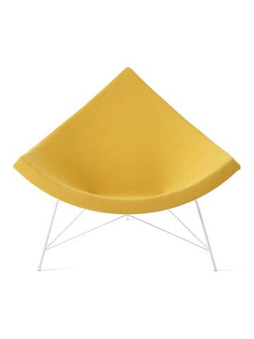A Nelson Coconut Lounge Chair in a yellow Mode fabric viewed from straight on.