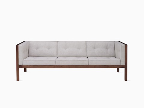 Nelson Cube Sofa in walnut and Mode textile.