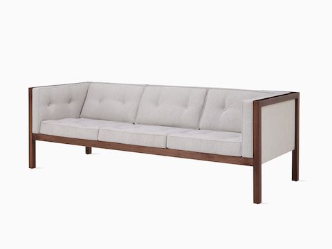 Nelson Cube Sofa in walnut and Mode textile.