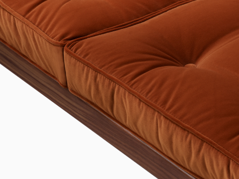 Nelson Cube Sofa in walnut and velvet.