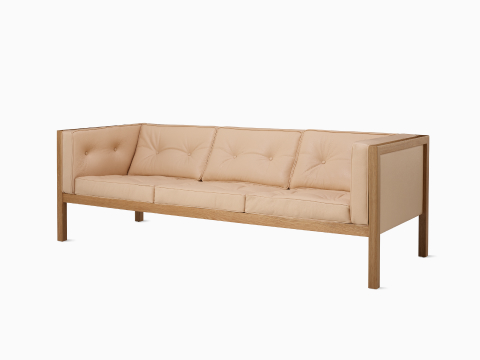 Nelson Cube Sofa in oak and leather.