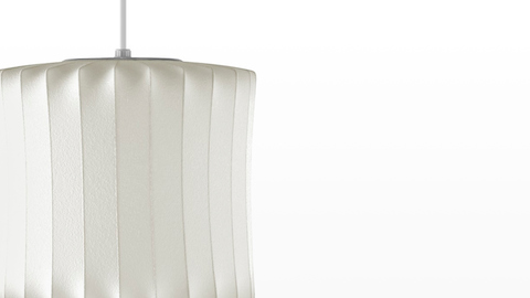 Close view of the shade of a hanging Nelson Lantern Bubble Pendant lamp. Close view of the shade of a hanging Nelson Lantern Bubble Pendant lamp.