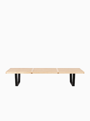 Maple Nelson Platform Bench with ebonized wood legs, viewed from the front.