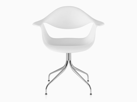 White Nelson Swag Leg Armchair, viewed from the front.