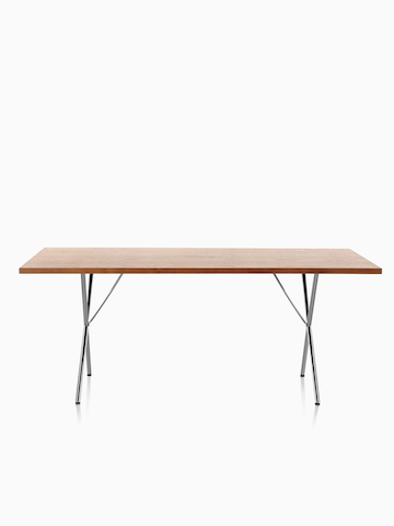 A rectangular Nelson X-Leg Table with a medium veneer top. 