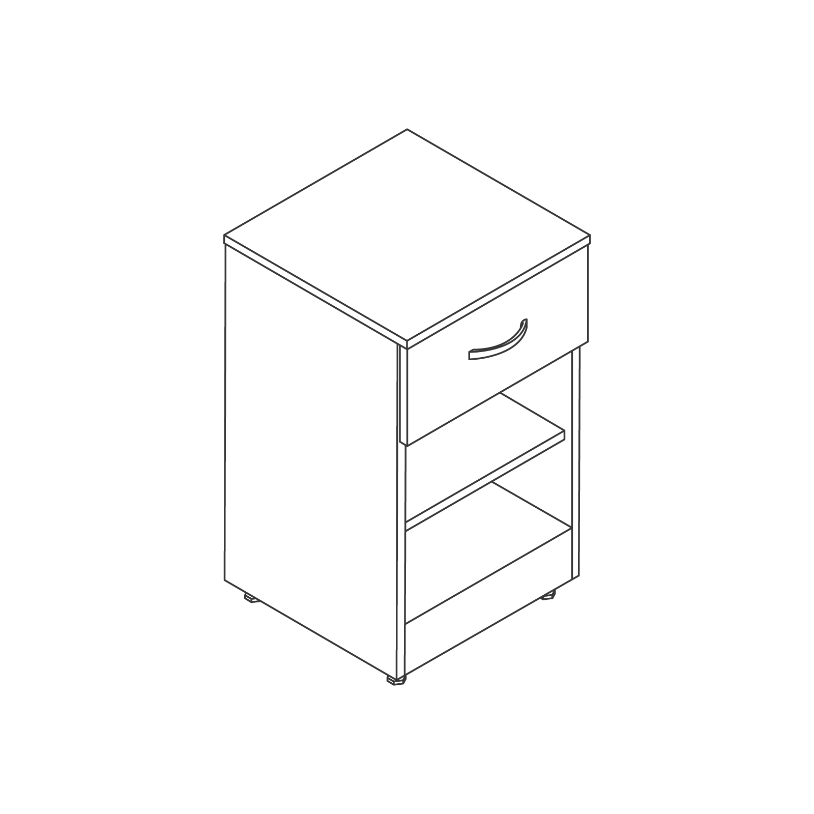A line drawing - Nemschoff Bedside Cabinet–Adjustable Glides