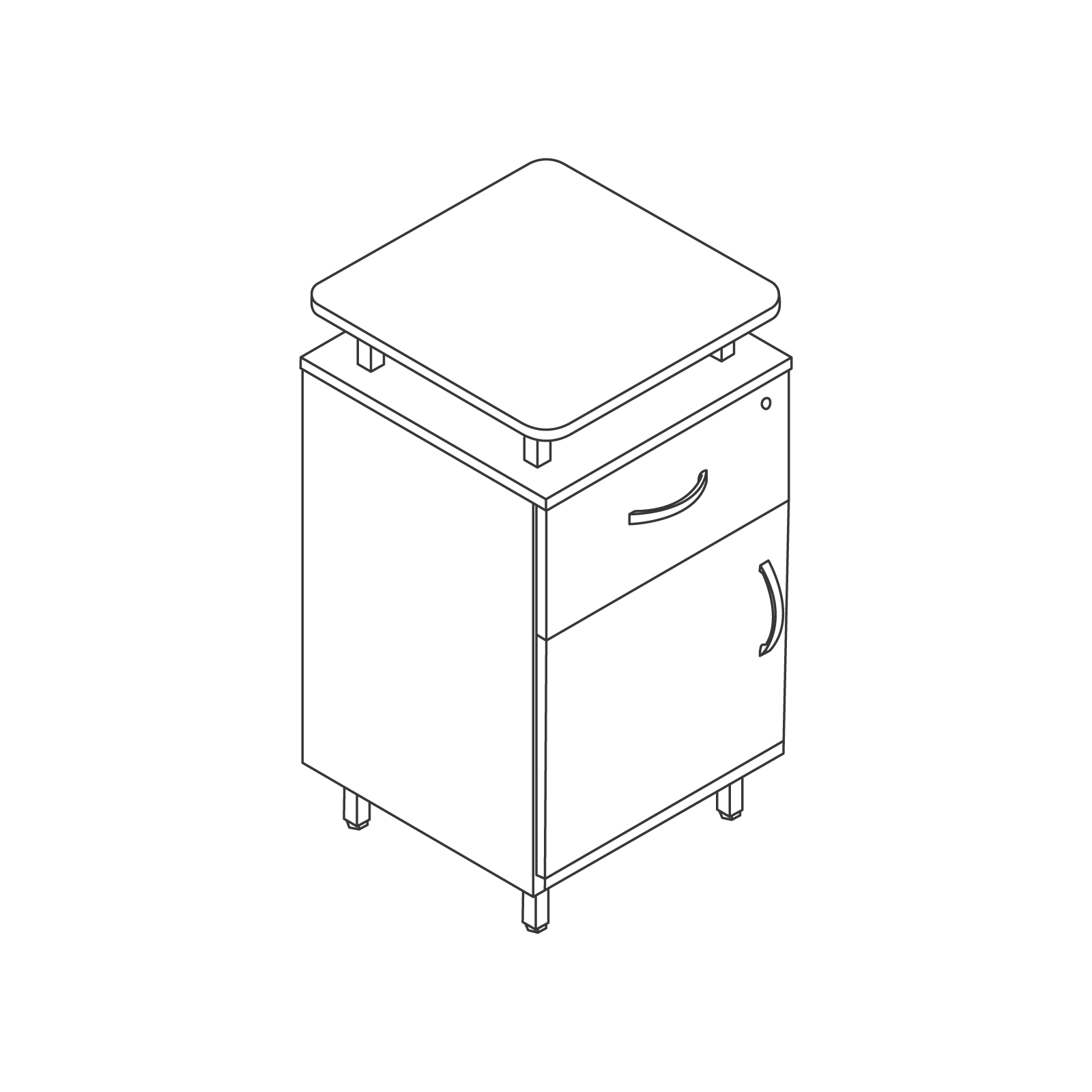 A line drawing - Nemschoff Bedside Cabinet–Raised Top–Metal Legs