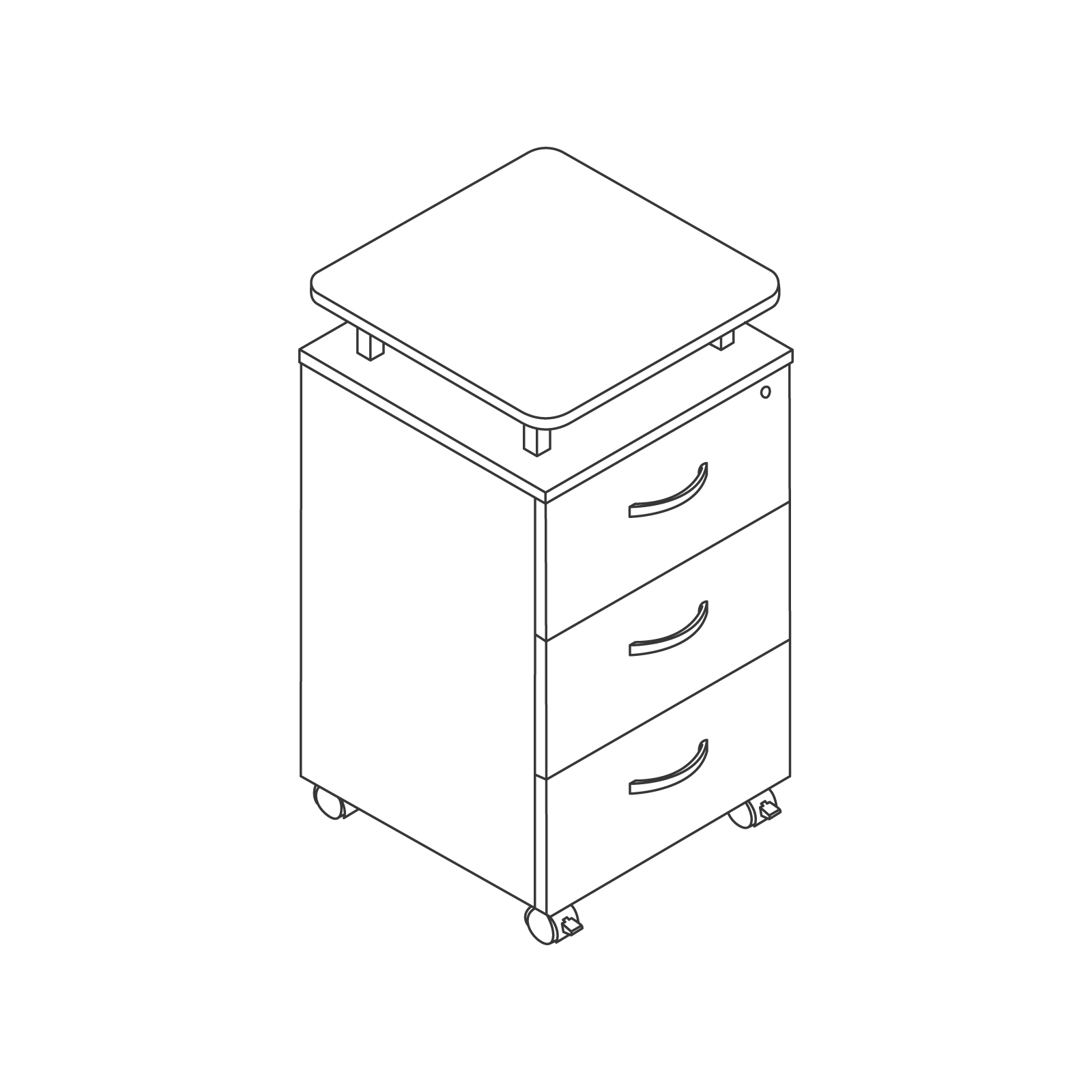 A line drawing - Nemschoff Bedside Cabinet–Raised Top–Casters