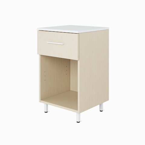A Nemschoff Bedside Cabinet in a light ash finish with an open bottom compartment and one top drawer.