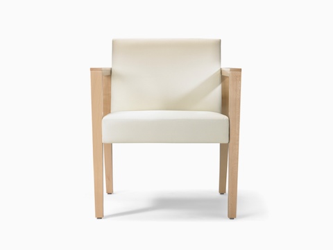 A front view of a Brava 863 Chair with maple frame and white textile.