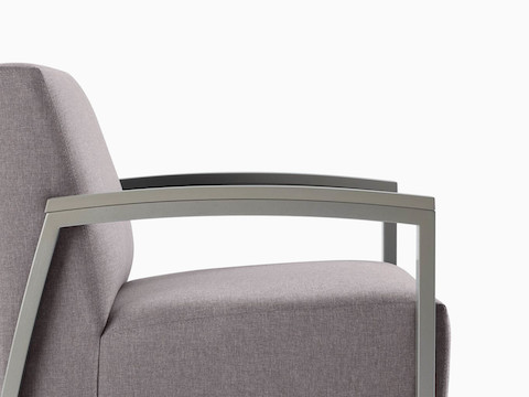 Side view of a gray Brava Modern Lounge Seating chair with open arms.